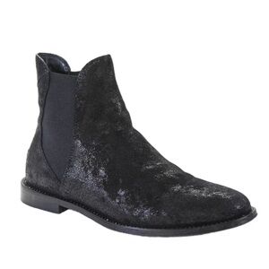 Jimmy Choo Merril Wet Look‎ Ankle Flat Boots Crystal Welt Black Suede 37.5